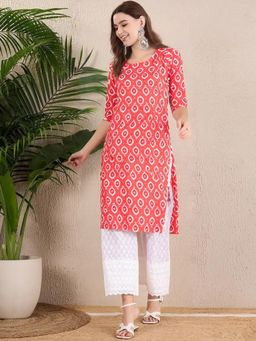 Gahan - Women Stylish Crepe Printed Straight Kurta - Coral