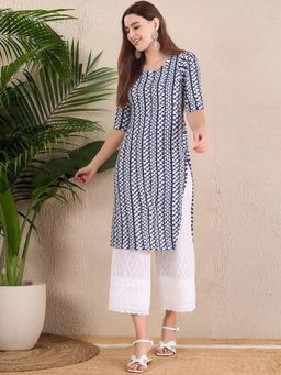 Gahan - Women Stylish Crepe Printed Straight Kurta - Navy Blue