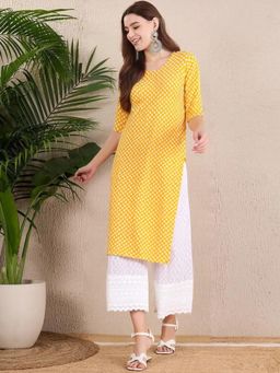 Gahan - Women Stylish Crepe Printed Straight Kurta - Yellow