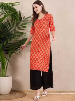 Gahan - Women Stylish Crepe Printed Straight Kurta - Orange