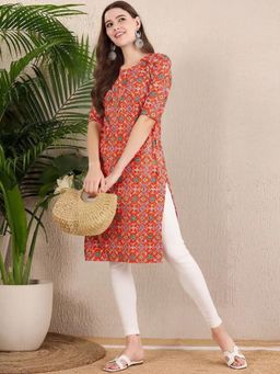 Gahan - Women Stylish Crepe Printed Straight Kurta - Orange