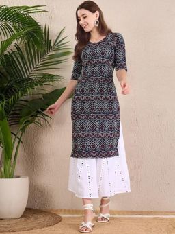 Gahan - Women Stylish Crepe Printed Straight Kurta - Black