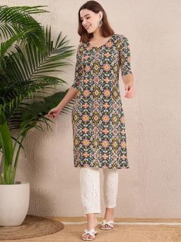 Gahan - Women Stylish Crepe Printed Straight Kurta - Green