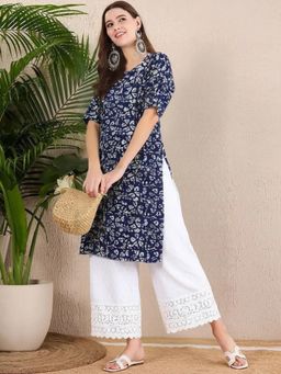 Gahan - Women Stylish Crepe Printed Straight Kurta - Navy Blue