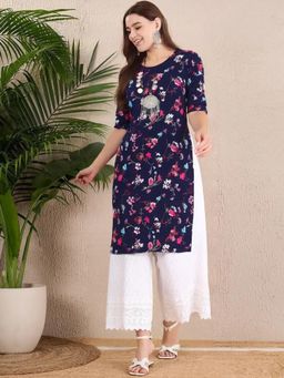 Gahan - Women Stylish Crepe Printed Straight Kurta - Navy Blue