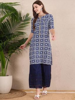 Gahan - Women Stylish Crepe Printed Straight Kurta - Navy Blue