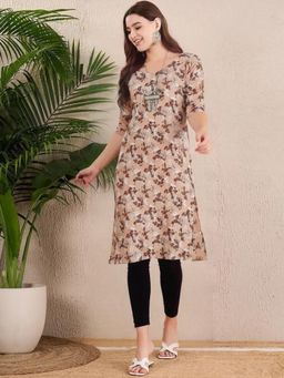 Gahan - Women Stylish Crepe Printed Straight Kurta - Beige