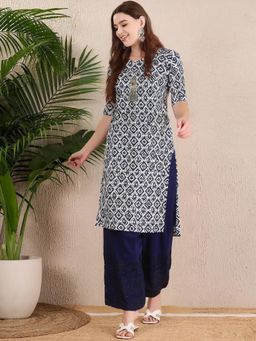 Gahan - Women Stylish Crepe Printed Straight Kurta - Navy Blue