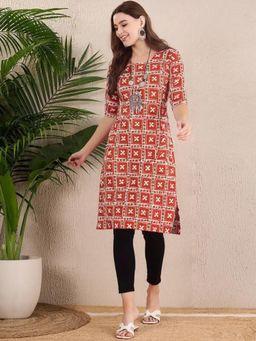 Gahan - Women Stylish Crepe Printed Straight Kurta - Orange