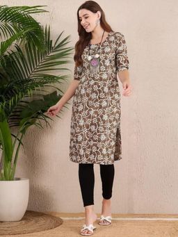 Gahan - Women Stylish Crepe Printed Straight Kurta - Olive