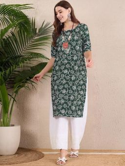 Gahan - Women Stylish Crepe Printed Straight Kurta - Green
