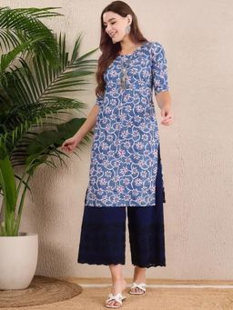 Gahan - Women Stylish Crepe Printed Straight Kurta - Blue