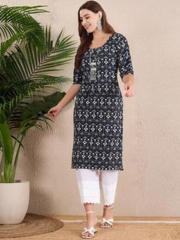 Gahan - Women Stylish Crepe Printed Straight Kurta - Black