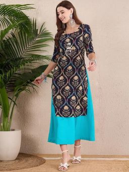 Gahan - Women Stylish Crepe Printed Straight Kurta - Navy Blue