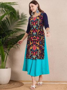 Gahan - Women Stylish Crepe Printed Straight Kurta - Navy Blue