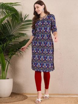 Gahan - Women Stylish Crepe Printed Straight Kurta - Navy Blue
