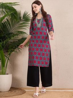 Gahan - Women Stylish Crepe Printed Straight Kurta - Grey
