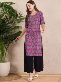Gahan - Women Stylish Crepe Printed Straight Kurta - Pink
