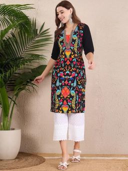 Gahan - Women Stylish Crepe Printed Straight Kurta - Black