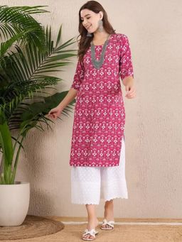 Gahan - Women Stylish Crepe Printed Straight Kurta - Pink