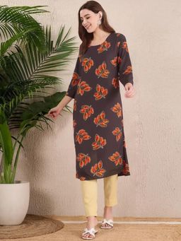 Gahan - Women Stylish Crepe Printed Straight Kurta - Brown