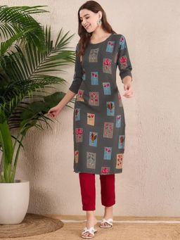 Gahan - Women Stylish Crepe Printed Straight Kurta - Grey