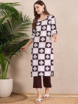 Gahan - Women Stylish Crepe Printed Straight Kurta - Brown