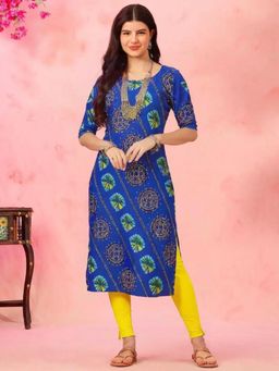 Gahan - Women Stylish Crepe Printed Straight Kurta - Blue