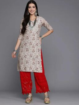 Gahan - Women Stylish Crepe Printed Straight Kurta - Beige