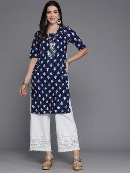Gahan - Women Stylish Crepe Printed Straight Kurta - Navy Blue