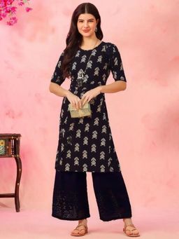 Gahan - Women Stylish Crepe Printed Straight Kurta - Navy Blue