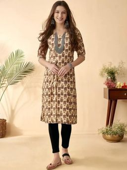 Gahan - Women Stylish Crepe Printed Straight Kurta - Beige