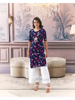 Gahan - Women Stylish Crepe Printed Straight Kurta - Navy Blue