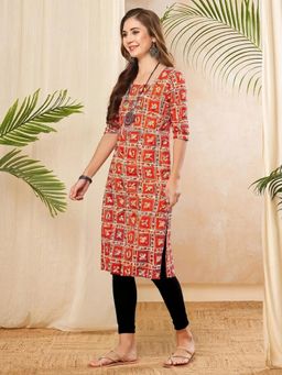 Gahan - Women Stylish Crepe Printed Straight Kurta - Orange
