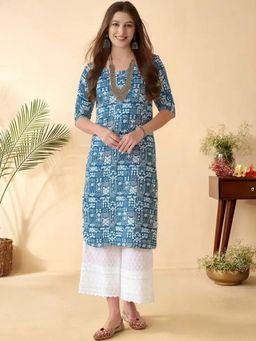 Gahan - Women Stylish Crepe Printed Straight Kurta - Blue