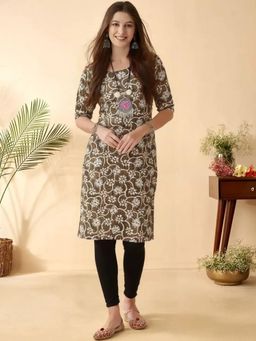 Gahan - Women Stylish Crepe Printed Straight Kurta - Olive