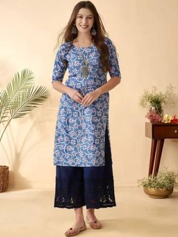 Gahan - Women Stylish Crepe Printed Straight Kurta - Blue