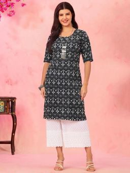 Gahan - Women Stylish Crepe Printed Straight Kurta - Black