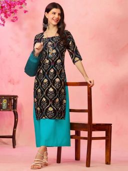 Gahan - Women Stylish Crepe Printed Straight Kurta - Black