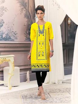 Gahan - Women Stylish Crepe Printed Straight Kurta - Yellow