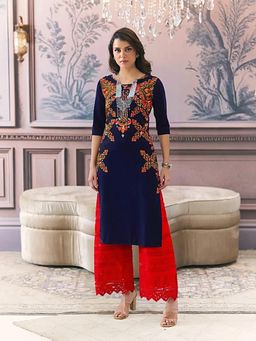 Gahan - Women Stylish Crepe Printed Straight Kurta - Navy Blue