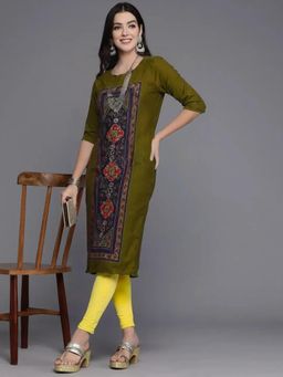 Gahan - Women Stylish Crepe Printed Straight Kurta - Olive