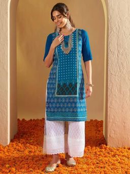 Gahan - Women Stylish Crepe Printed Straight Kurta - Blue
