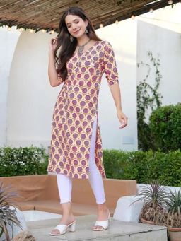 Gahan - Women Stylish Crepe Printed Straight Kurta - Beige