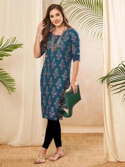 Gahan - Women Stylish Crepe Printed Straight Kurta - Teal
