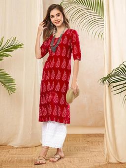 Gahan - Women Stylish Crepe Printed Straight Kurta - Red