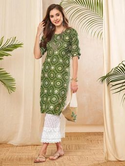 Gahan - Women Stylish Crepe Printed Straight Kurta - Green