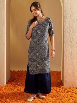 Gahan - Women Stylish Crepe Printed Straight Kurta - Navy Blue