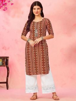 Gahan - Women Stylish Crepe Printed Straight Kurta - Brown
