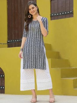 Gahan - Women Stylish Crepe Printed Straight Kurta - Navy Blue